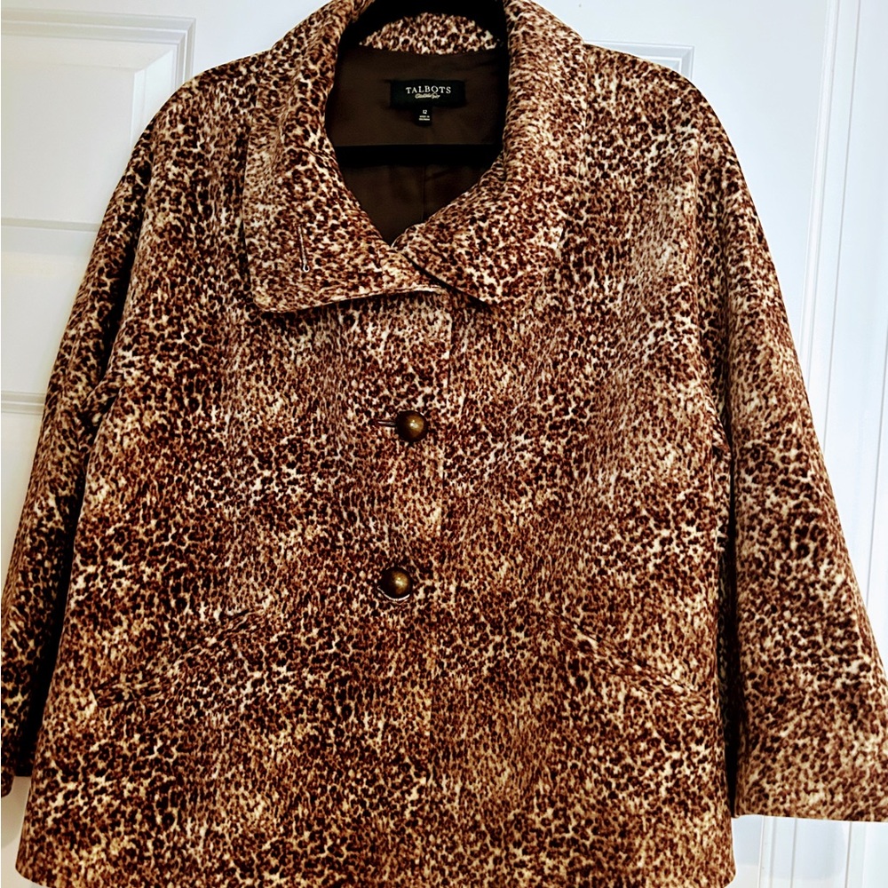 Talbots Brown and Black Teddy Jacket with Animal Print